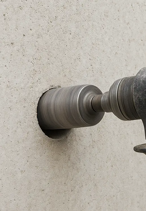 Image of a concrete wall penetration with utility lines.