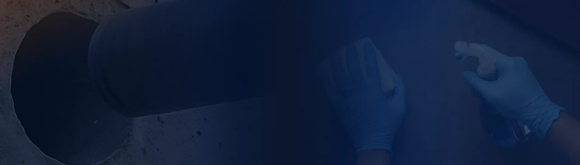 Joined image of a concrete coring drill (left) and gloved hand cleaning (right).